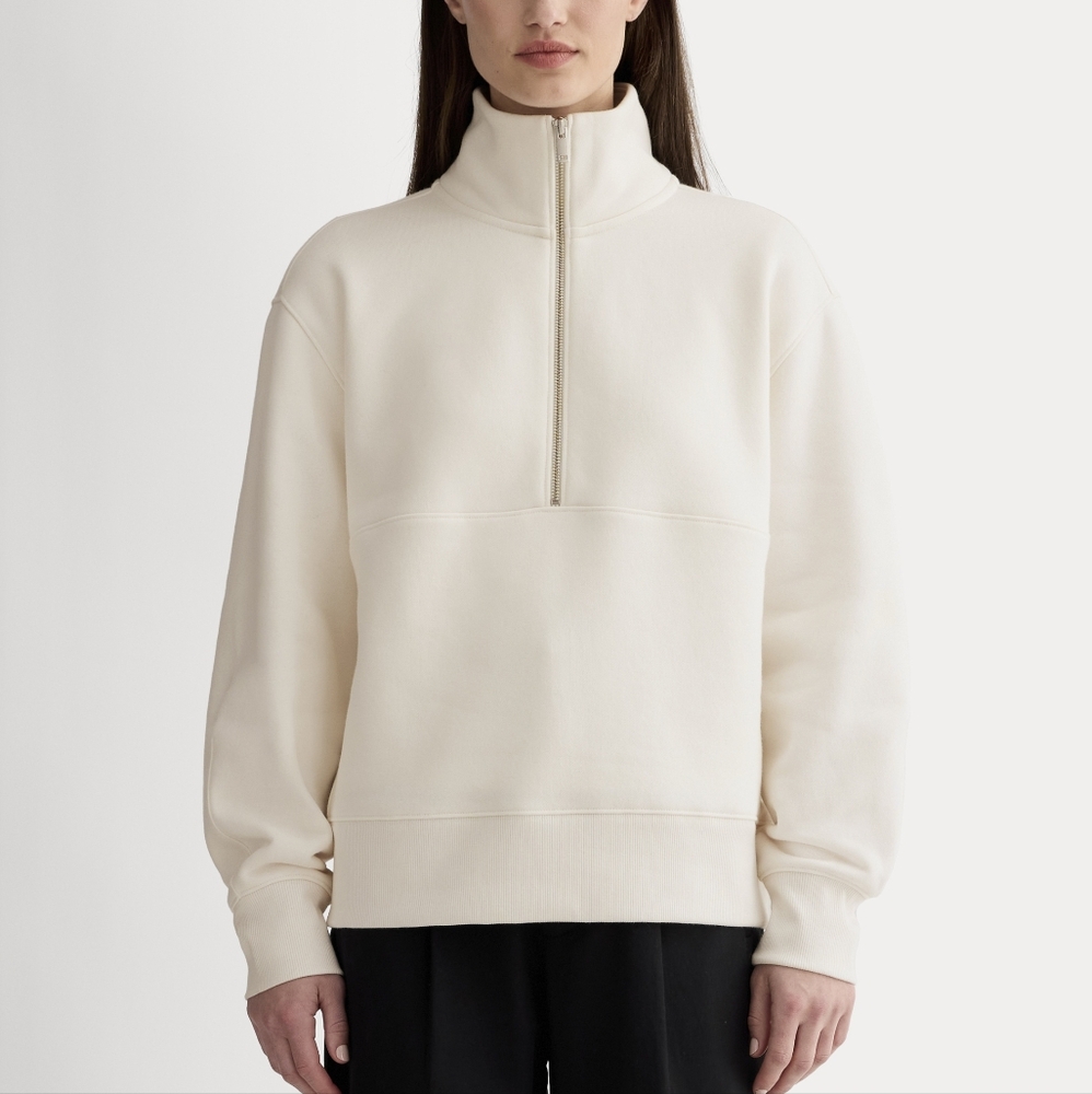 1X Bone White Laid-Back Everlane 1/2 Zip Funnel Neck Sweatshirt